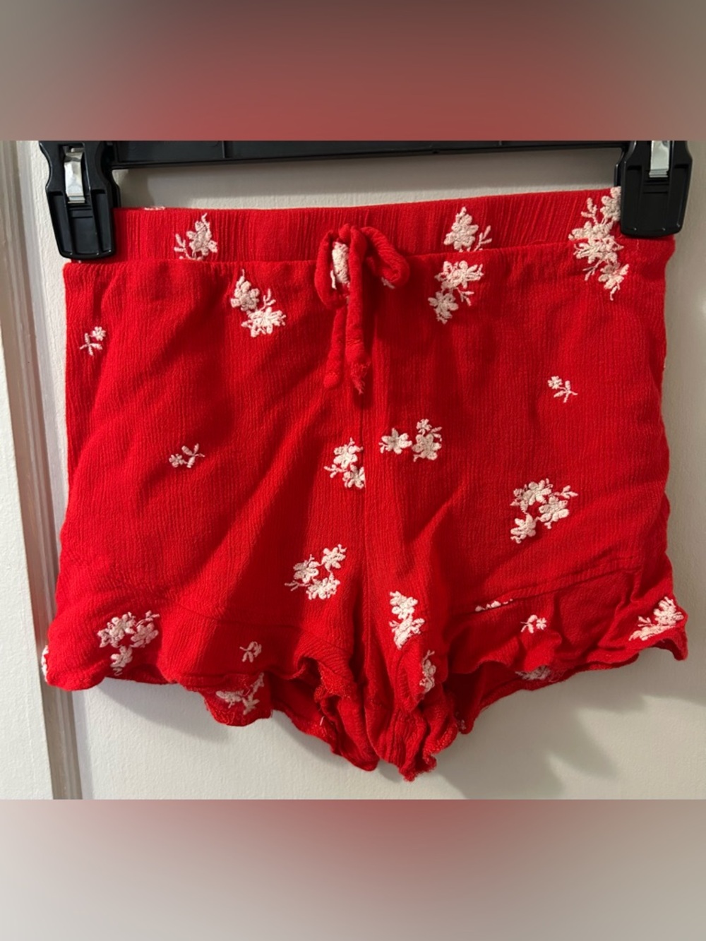 Red Floral Ruffle Hem Girls' Shorts